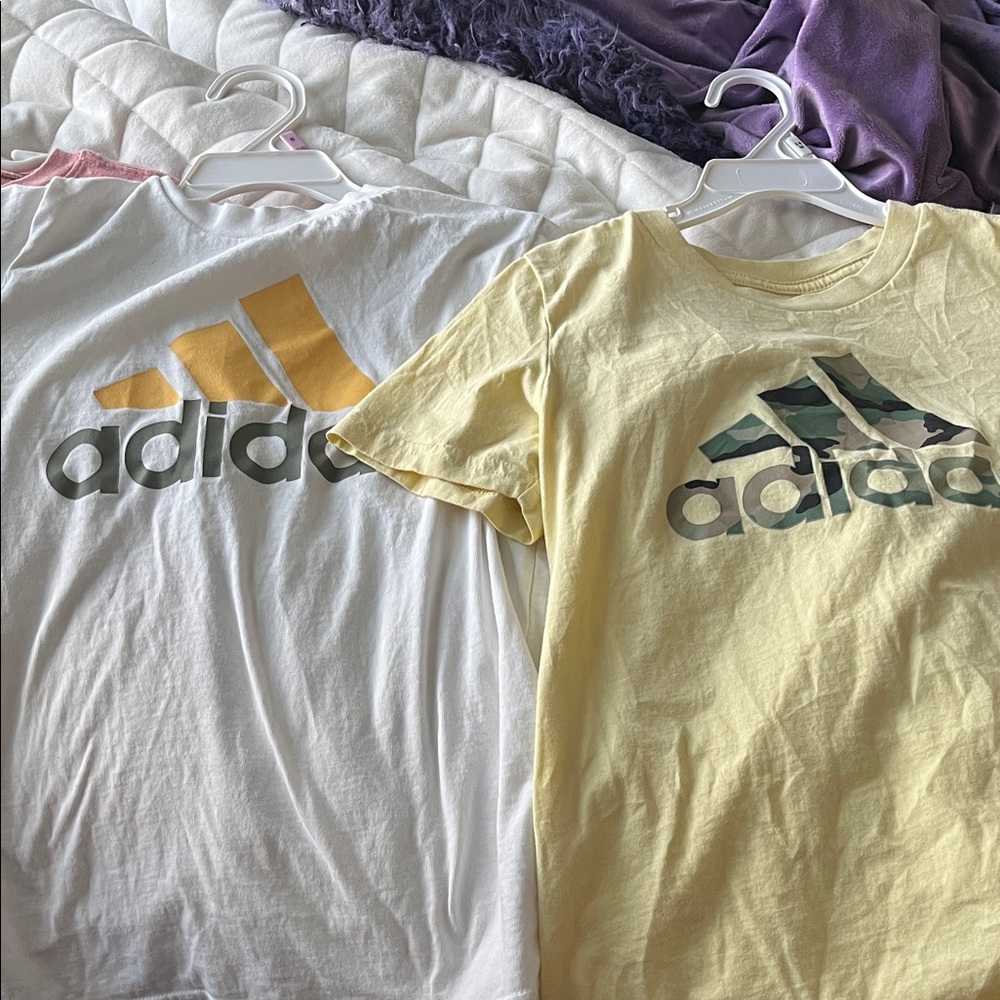 Adidas Kids' Yellow and White Logo Tees